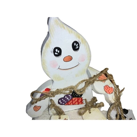 Wood Halloween Shelf Sitters Decor Set of Two Ghost Pumpkin - Picture 2 of 9